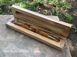 Olive Wood Slim Pen with case